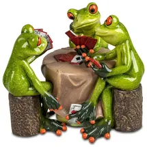 Formano Lustige Frösche Skatspieler 16cm Figur Dekoration Handbemalt Kunststein Kartenspiel Frosch Froschgruppe