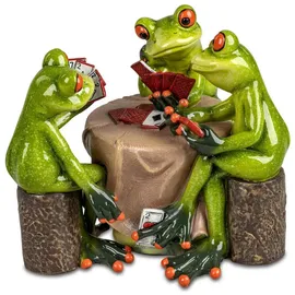 Formano Lustige Frösche Skatspieler 16cm Figur Dekoration Handbemalt Kunststein Kartenspiel Frosch Froschgruppe