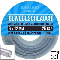 6 x 12 mm Gewebe Druckluft Universal Wasser Luft Kompressor Schlauch transparent...