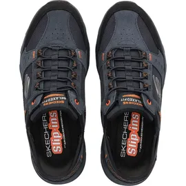 SKECHERS Oak Canyon Consistent Winne Herren-Sneaker, freihändig, Marineblaues Leder, Textil, orangefarbener Besatz, 43 EU