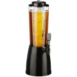 Relaxdays Biersäule mit Zapfhahn, 2,5 l, Getränkespender mit Kühlung, Biertower Garten, Zapfsäule, transparent/schwarz
