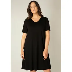 Shirtkleid BASE LEVEL CURVY "Abernathy", Damen, Gr. 50, N-Gr, schwarz, Jersey, Obermaterial: 94% Viskose, 6% Elasthan, unifarben, Basic, figurumspielend, V-Ausschnitt, Kurzarm abnehmbar, Kleider, In leicht ausgestellter Form