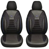 BREMER SITZBEZÜGE Maß Auto Schonbezüge kompatibel mit Mercedes Sprinter W907/910 Fahrer & Beifahrer Set ab 2018 / Auto Schonbezug Velour Kunstleder Set 2er Pack in Schwarz/Blaue Naht