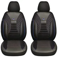 BREMER SITZBEZÜGE Maß Auto Schonbezüge kompatibel mit Mercedes Sprinter W907/910 Fahrer & Beifahrer Set ab 2018 / Auto Schonbezug Velour Kunstleder Set 2er Pack in Schwarz/Blaue Naht