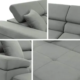 Mirjan24 Ecksofa Torezio Mini Cord mit Bettkasten und Schlaffunktion Einstellbare Kopfstützen, 280x170x70-90 cm (Farbe: Poso 47,