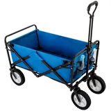 KLAM HOME Bollerwagen Bollerwagen faltbar mit 360°-drehbarem Vorderrad (Bollerwagen mit Netzbecherhalter, verstellbarer Griff, Stofftasche), Faltbarer Gelände-Bollerwagen für draußen Gartenwagen blau