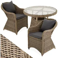 tectake® Rattan Sitzgruppe, mit Aluminiumgestell, wetterfest und UV-beständig, hochwertiges Geflecht, Stühle vormontiert