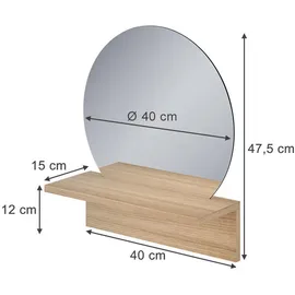 Vicco Badezimmerspiegel Elyra, Goldkraft Eiche, 40 x 47.5 cm mit Ablage, Vicco