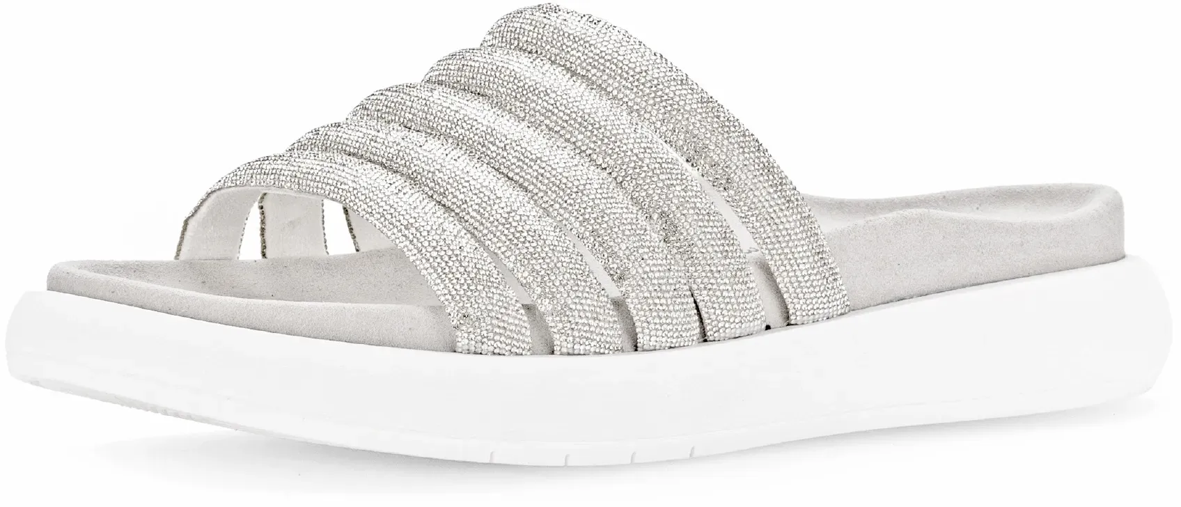 Pantolette GABOR, Damen, Gr. 40, silber (silberfarben), Textil, Schuhe Pantolette, Plateau, Sommerschuh, Schlappen in funkelnder Optik
