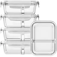 Skynzor 5er Glasbehälter mit Deckel, Frischhaltedosen Glas mit Deckel, Gefrierdosen Set, Frischhaltedose, Aufbewahrungsbox Glas, Essen Behälter für Spülmaschinenfest, Gefrierschrankgeeignet(1040ml)