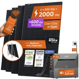 solarway All In One Balkonkraftwerk 2000 W / 800 W inkl. 3,2 kWh Anker Solix 2 Pro Speicher