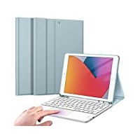 Fintie Tastatur Hülle für iPad (9. / 8. und 7. Generation - 2021/2020/2019), iPad 10.2 Hülle mit Tastatur, Deutscher Tastatur mit Touchpad Magnetisch Abnehmbarer Keyboard, Eisblau