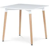 Moderner Esstisch Autronic Esstisch 80x80x74 cm, MDF-Metallstruktur - weißer Mattlack, Holzbeine (DT-303 WT) - Weiß