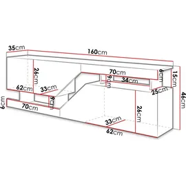 Mirjan24 Ceelias TV-Lowboard 160 cm Wotan/Anthrazit Spanplatte/Melamin