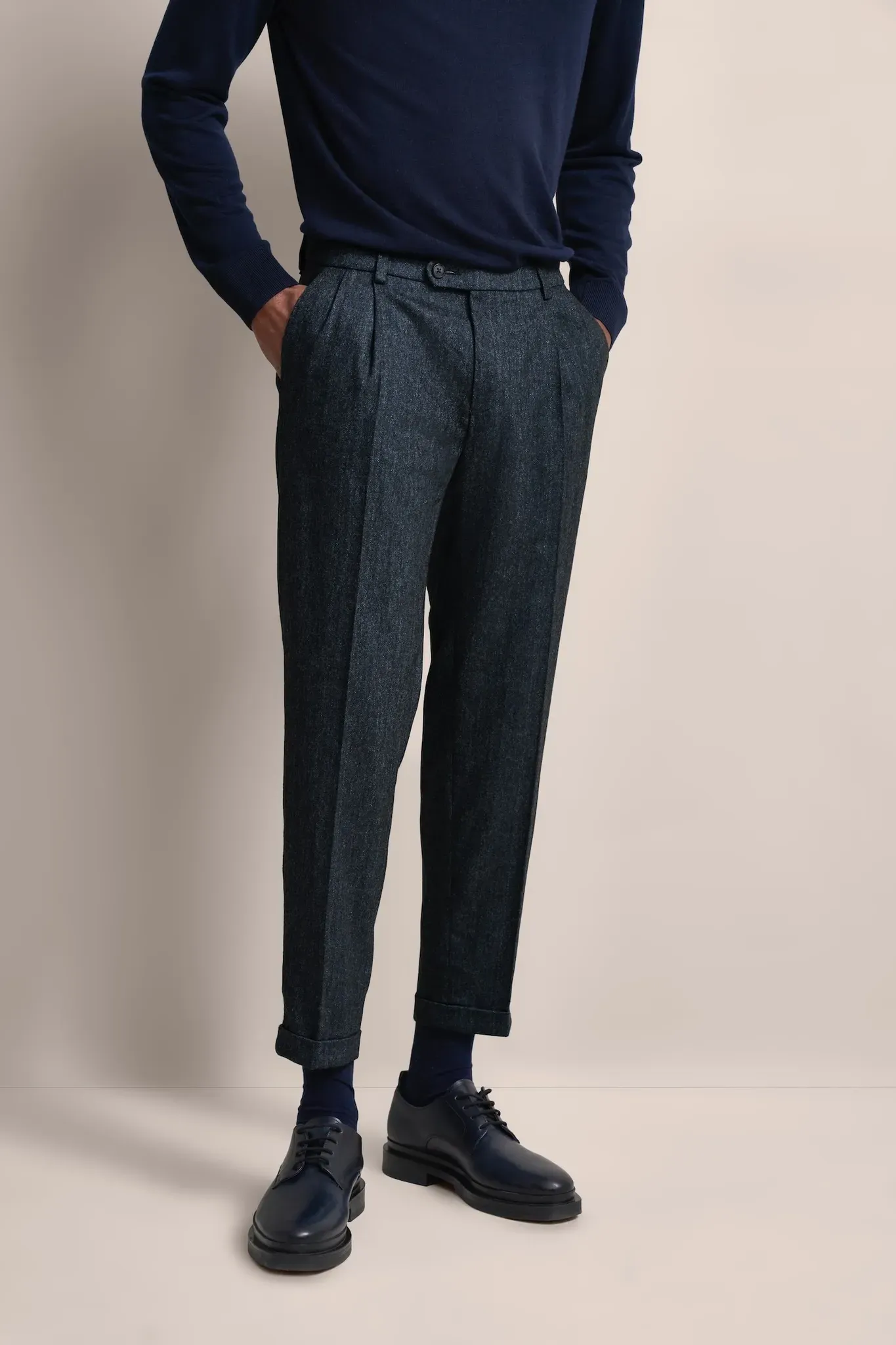 Bundfaltenhose BUGATTI, Herren, Gr. 38, Länge 32, blau (marine), 78% Polyester, 16% Viskose, 4% Wolle, 2% Lyocell, unifarben, gerade, unten schmal, Hosen, besonders soft