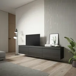SKRAUT HOME Wohnzimmer-TV-Schrank, Viel Stauraum, 240x35x45cm, Hängend, Moderner Stil, Schwarz - 502_3