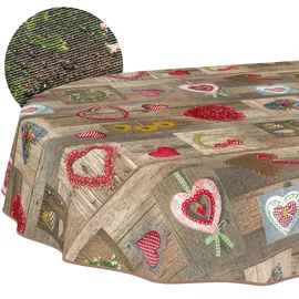 ANRO Tischdecke abwaschbar Herzen Oval 180 x 140 cm Braun