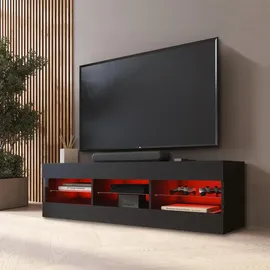 komodee Tivoli Lowboard 140 x 40,5 x 35,5 cm Schwarz/Schwarz Glas