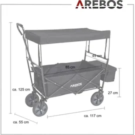 Arebos Bollerwagen faltbar schwarz inkl. 2 Netztaschen und Außentasche