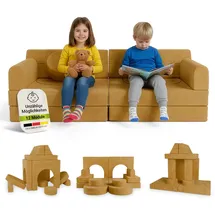 Juskys Kindersofa Kayo 90 x 200 cm Polyester gelb