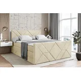 altdecor Boxspringbett mit Matratze, Topper, Polsterbett mit, Bettkasten BARWA-Z KING | Beige Monolith | 140x200