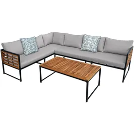 Konifera Gartenlounge-Set KONIFERA "Lamia", schwarz (braun, schwarz,), Massivholz, Stahl, Sitzmöbel-Sets, Stahl, Akazienholz, verschiedene Stellmöglichkeiten, Loungeset