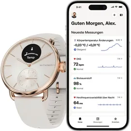 Withings ScanWatch 2 38 mm perl weiß/rosegold, Sport Fluorelastomer-Armband weiß/rosegold