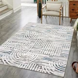 Mazovia Abstraktes Vintage Designer Teppich - Kurzflor - Weich Teppich für Wohnzimmer, Esszimmer - ÖKO-TEX Wohnzimmerteppich - Teppiche Beige Blau Grau 160 x 230 cm