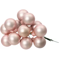 12 Glaskugeln am Draht 2,5cm Weihnachtskugeln Spiegelbeeren zum Basteln hellrosa