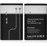 2 Stück 3,7 V BL-5C Akku, wiederaufladbar, kompatibel mit Nokia Telefon und Heimradio