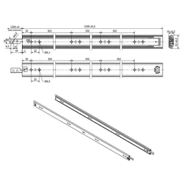 SOTech Schwerlastauszug KV2-100-H53-1200 EH 1200 mm, Schwarz 100 kg VarioSlide Einhandverriegelung - Schwarz