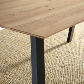 Lomadox Esstisch 160x90cm mit Schweizer Kante, Wildeiche massiv geölt, Metallfußgestell, Tisdale-69