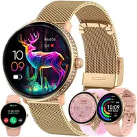 ZPIMY Damen Smartwatch mit 1.19" AMOLED, Telefonfunktion, Fitness Tracker, Herzfrequenz, SpO2, Schlafmonitor, 5ATM wasserdicht - Gold
