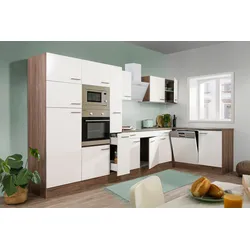 Küche Küchenzeile  Winkelküche Eiche York Weiß Oliver 370 x 172 cm Respekta