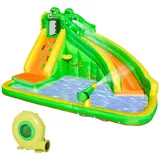 Outsunny Aufblasbare Hüpfburg mit Gebläse Wasserrutsche Spielpool Aufblasbare Wasserspielcenter mit Rutsche Wasserpark aufblasbar Planschbecken ab 3 Jahre 380 x 285 x 225 cm