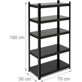 Relaxdays Schwerlastregal Stahl 150x75x30 cm schwarz 5 Böden