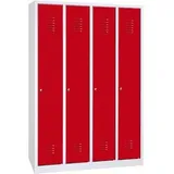 Gürkan Spind Stahl 117 x 50 x 180 cm grau/rot 4 Abteile mit Zylinderschloss