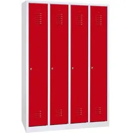 Gürkan Spind Stahl 117 x 50 x 180 cm grau/rot 4 Abteile mit Zylinderschloss