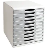 Exacompta 302041D Ablagebox mit 10 Schubladen für DIN A4+ Dokumente. Belastbare Schubladenbox mit hoher Kapazität für mehr Platz auf dem Schreibtisch grau/steingrau