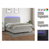 vidaXL Boxspringbett mit Matratze & LED Hellgrau 160x200 cm Stoff