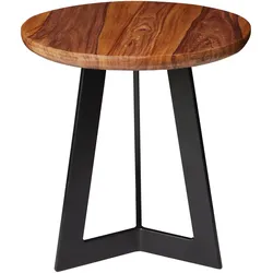 KADIMA DESIGN Industrial Beistelltisch Sheesham Holz und Metall, Rustikales Design, 35x37x35 cm.