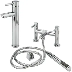Hohe 1-Loch Waschtischarmatur & Badewannenrandarmatur inkl. Handbrause | Farbe wählbar