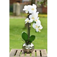 Orchidee Kunstpflanze Phalaenopsis creme Höhe 48cm Keramiktopf silber 13cm