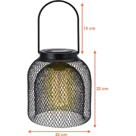 Spetebo LED Solar Hängeleuchte warmweiß - 22 cm - Gartenlampe aus Metall in schwarz - Garten Leuchte Deko Beleuchtung Gitter Lampe zum Hängen kabellos für Außen