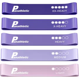 Panathletic Fitnessbänder, 5er Set – 5 Verschiedene Stärken, Übungsanleitung, eBook auf Deutsch, Tragebeutel – 5X Fitnessband, Gymnastikband, Widerstandsband