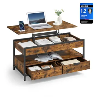 VASAGLE Couchtisch, mit Schubladen, vintagebraun-tintenschwarz