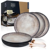 Moritz & Moritz VIDA Dessertteller Set Beige - Stylische Porzellan Frühstücksteller, Kuchenteller für 6 Personen - Spülmaschinen- und Mikrowellengeeignet