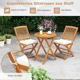 Goplus 3tlg. Gartenmöbel Set Akazienholz klappbar Rundtisch 2 Stühlen Kissen Beige - Beige