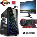 Gaming Komplett Set - Ryzen 5 5600G 6x4,4GHz - 32GB RAM -1TB- Radeon Graphics - 27" Samsung Curved Monitor - 4 in 1 Gaming Kit - RGB Echtglas Gehäuse
