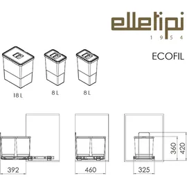 ELLETIPI PF01 34B1 Abnehmbarer, differenzierter Abfalleimer mit Standfuß, Innenvolumen 18 + 8 + 8 Liter